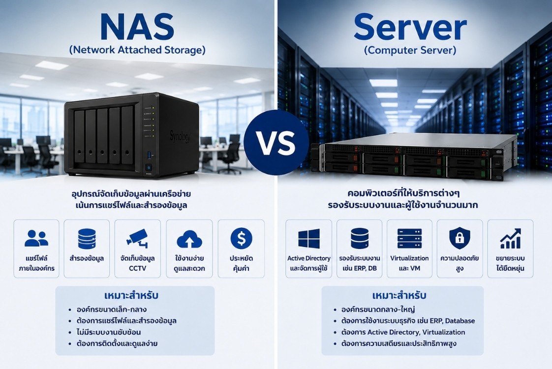 NAS หรือ Server แบบไหนเหมาะกับองค์กร เปรียบเทียบระบบจัดเก็บข้อมูลและเซิร์ฟเวอร์สำหรับธุรกิจ