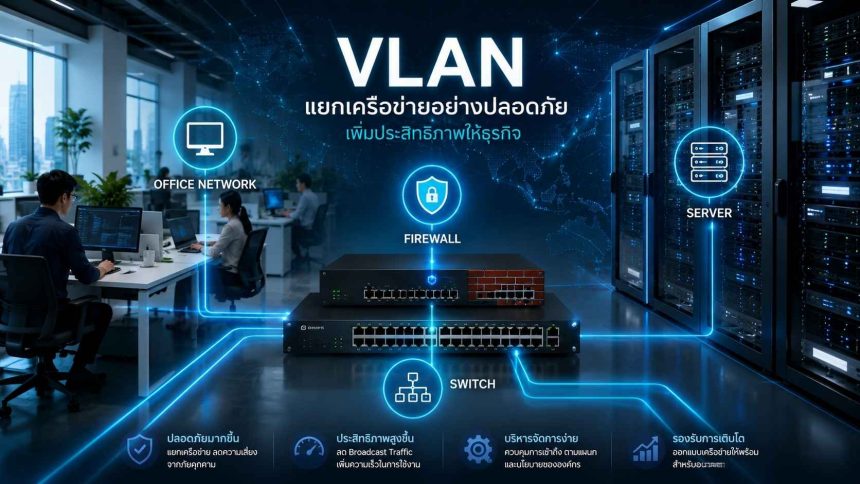 VLAN คือการแบ่งเครือข่ายองค์กรด้วย Firewall, Switch และ Server เพื่อเพิ่มความปลอดภัยของระบบ Network Infrastructure