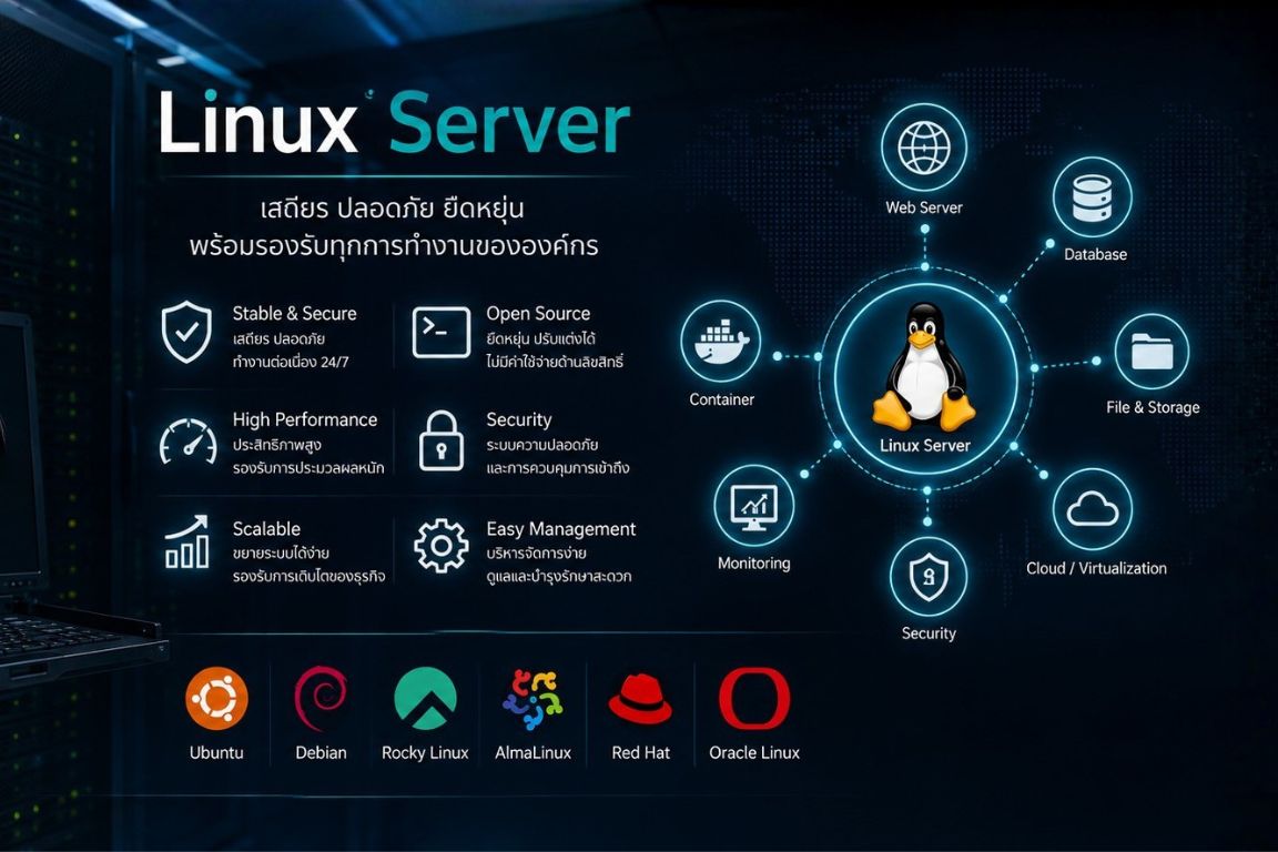 Linux Server สำหรับ Web Server Database Storage Cloud และระบบ Container ขององค์กร
